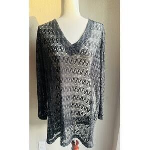 Lace Sheer Top Vintage Mesh Stretch Tunic Black Dressy Fairy XL Whimsygoth Goth‎